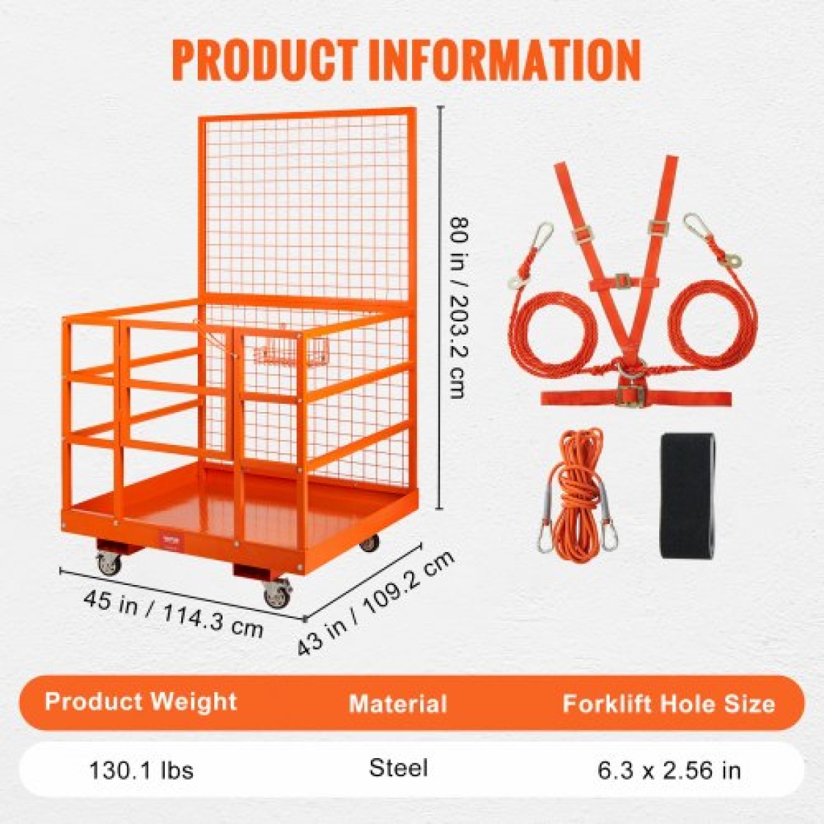 VEVOR Forklift Safety Cage Work Platform 109 x 114,3 cm 635 kg w/ Τροχοί για κεραία