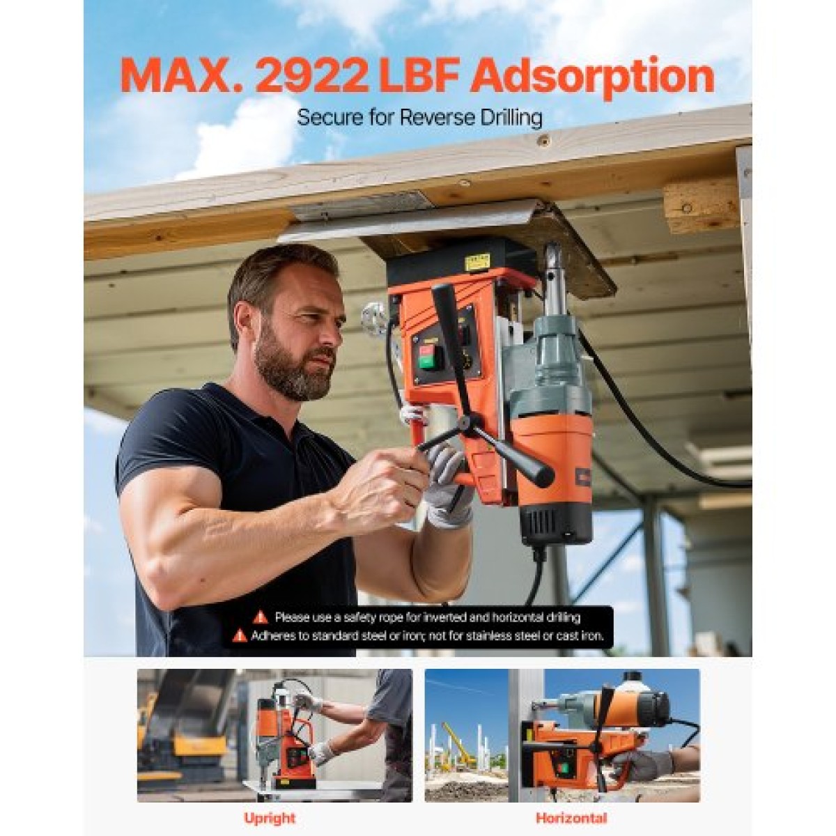 VEVOR Magnetic Drill, 1550W Motor 2 in Boring Diameter, 2922 lbf Portable Electric Mag Drill Press, 0-500 RPM Μεταβλητή ταχύτητα, Μηχανή διάτρησης για μεταλλική επιφάνεια, βιομηχανική και οικιακή βελτίωση