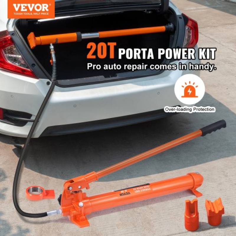 VEVOR 20 Ton Porta Power Kit, Φορητό Υδραυλικό Jack με λάστιχο λαδιού 4,6 ft/1,4 m, Εργαλείο επισκευής πλαισίου αυτοκινήτου με θήκη αποθήκευσης για αυτοκίνητα, βαρύ εξοπλισμό, μηχανικό (44000 LBS)