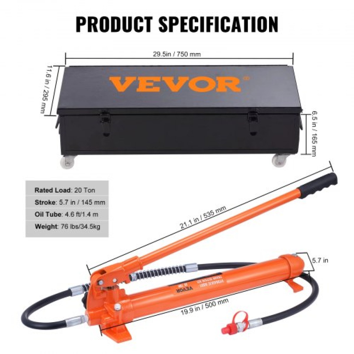 VEVOR 20 Ton Porta Power Kit, Φορητό Υδραυλικό Jack με λάστιχο λαδιού 4,6 ft/1,4 m, Εργαλείο επισκευής πλαισίου αυτοκινήτου με θήκη αποθήκευσης για αυτοκίνητα, βαρύ εξοπλισμό, μηχανικό (44000 LBS)