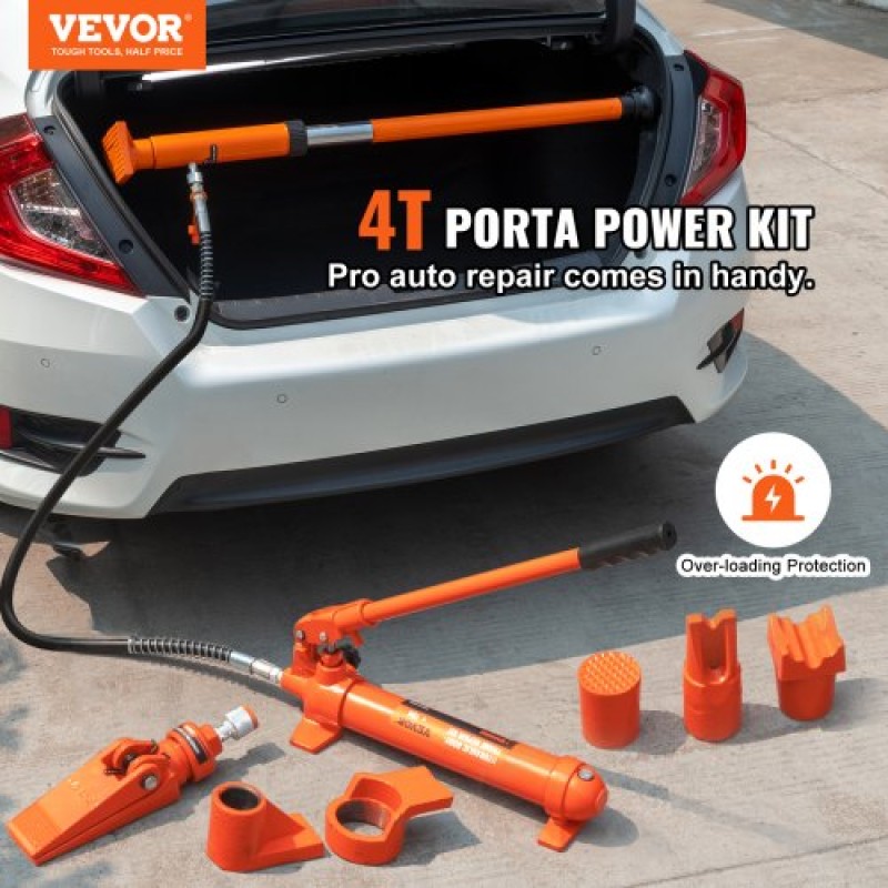 VEVOR 4 Ton Porta Power Kit, Φορητός υδραυλικός γρύλος με σωλήνα λαδιού 3,9 ft/1,2 m, κιτ επισκευής πλαισίου αυτοκινήτου με θήκη αποθήκευσης για επισκευή αυτοκινήτου, φορτηγό, αγρόκτημα (8800 LBS)