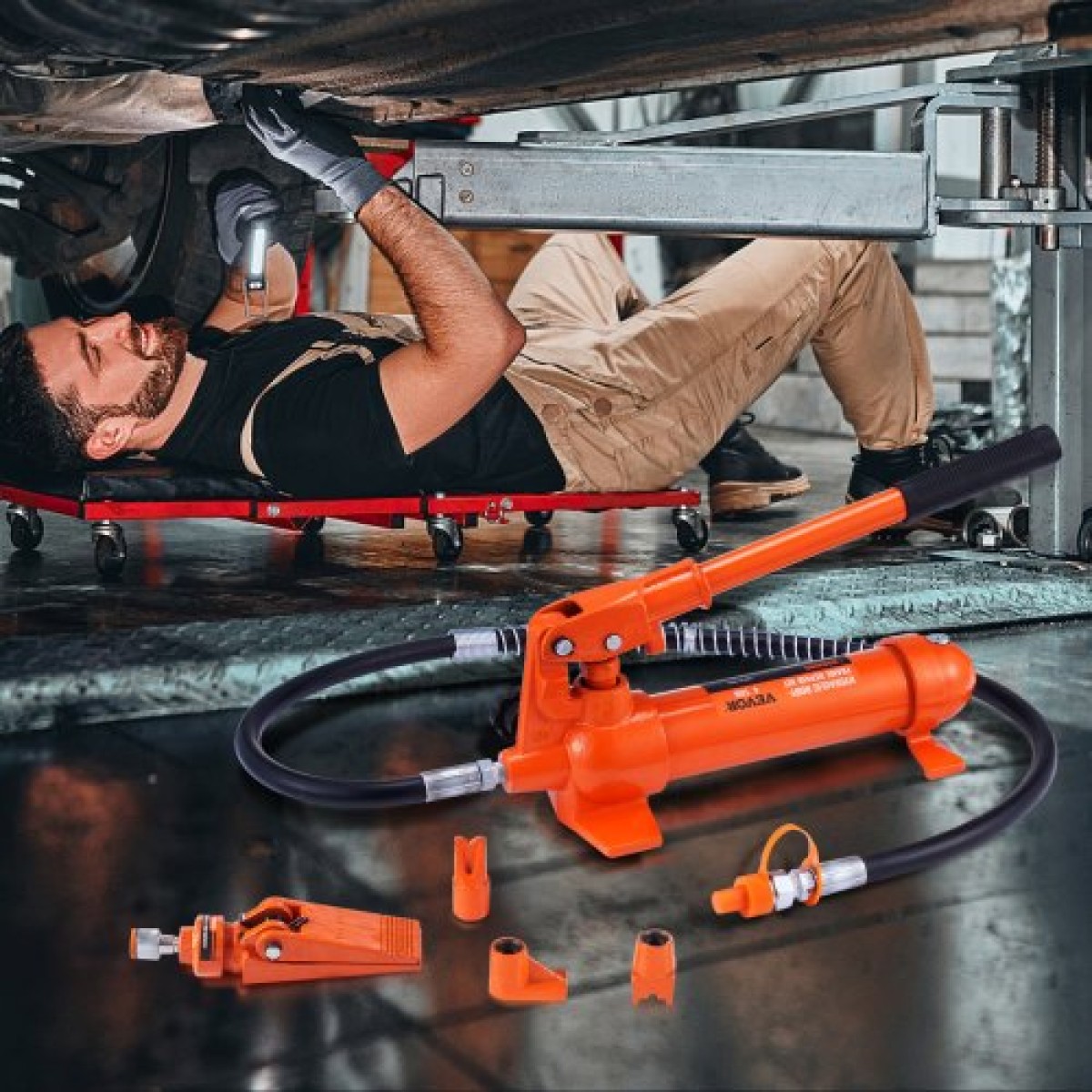 VEVOR 4 Ton Porta Power Kit, Φορητός υδραυλικός γρύλος με σωλήνα λαδιού 3,9 ft/1,2 m, κιτ επισκευής πλαισίου αυτοκινήτου με θήκη αποθήκευσης για επισκευή αυτοκινήτου, φορτηγό, αγρόκτημα (8800 LBS)