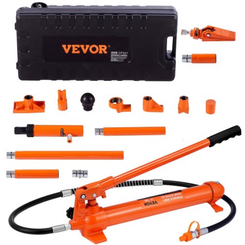VEVOR 10 Ton Porta Power Kit, Υδραυλικό Ram με Αντλία, Jack Jack με λάστιχο λαδιού 4,6 ft/1,4 m, Εργαλείο επισκευής λυγισμένου πλαισίου με θήκη αποθήκευσης για αυτοκίνητα, γκαράζ, βαρύ εξοπλισμό, μηχανικό (22046 LBS)