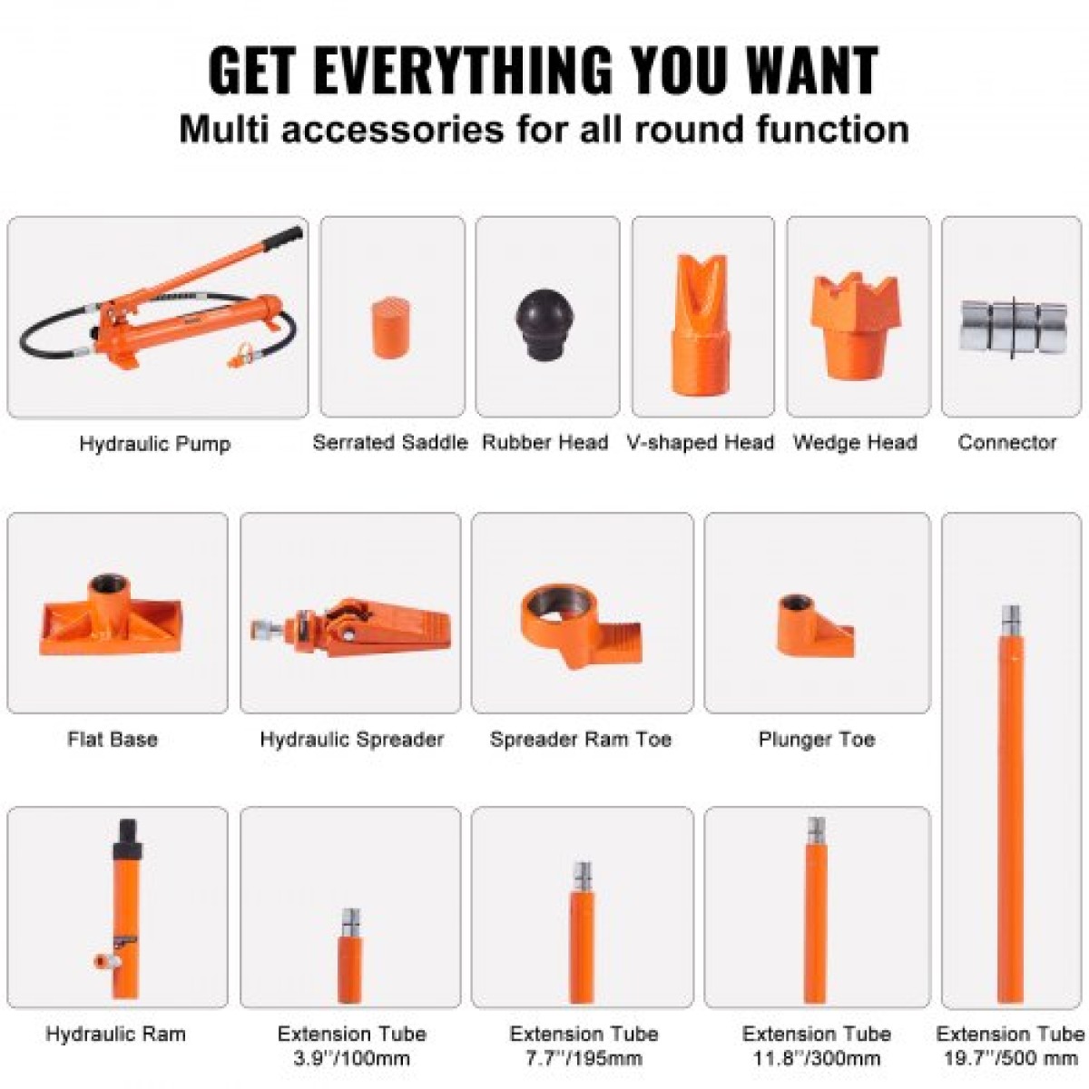 VEVOR 12 Ton Porta Power Kit, Υδραυλικό Ram με αντλία με λάστιχο λαδιού 4,6 ft/1,4 m, Φορητό υδραυλικό γρύλο με θήκη αποθήκευσης για αυτοκίνητα, γκαράζ, αγρόκτημα, μηχανικό (26455 LBS)