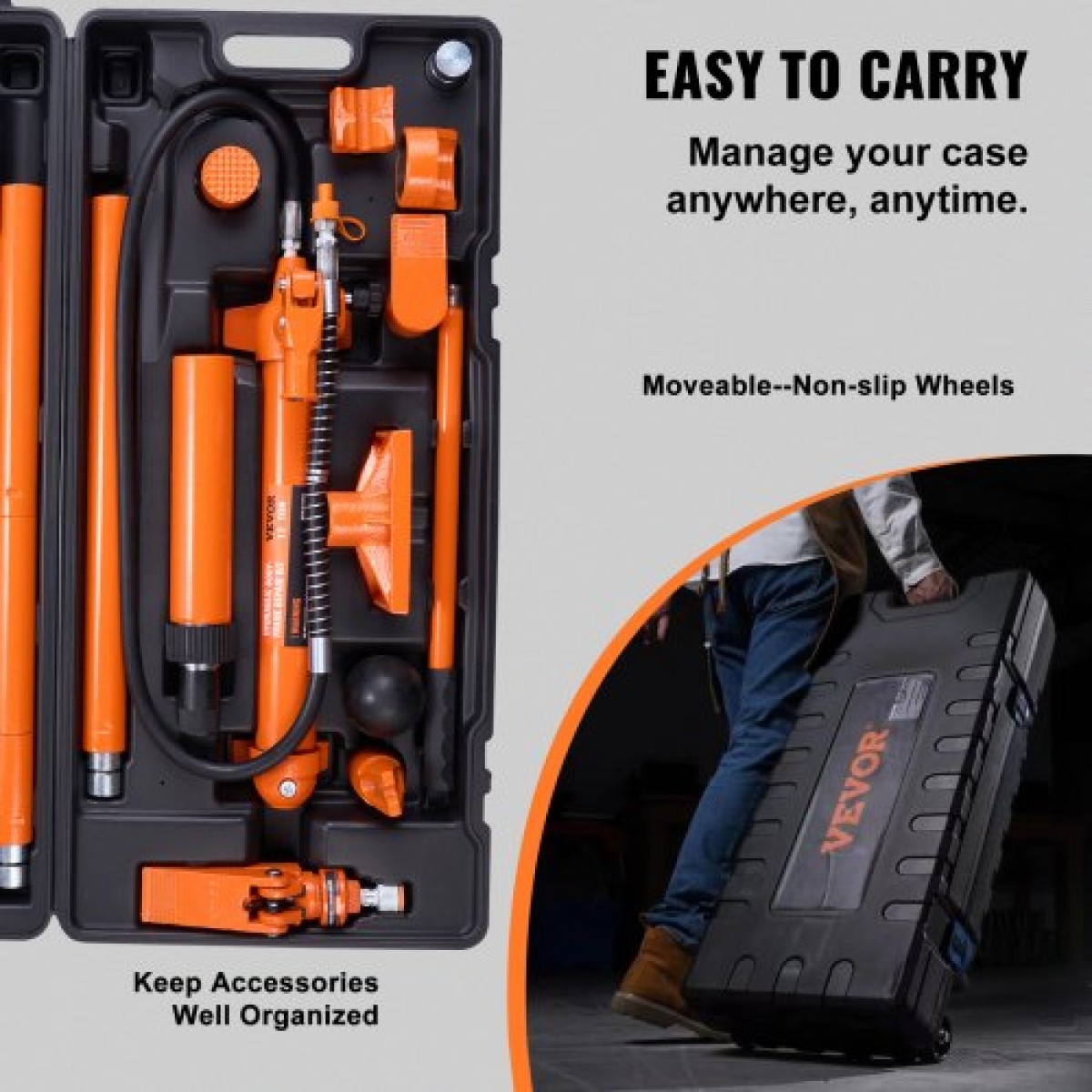 VEVOR 12 Ton Porta Power Kit, Υδραυλικό Ram με αντλία με λάστιχο λαδιού 4,6 ft/1,4 m, Φορητό υδραυλικό γρύλο με θήκη αποθήκευσης για αυτοκίνητα, γκαράζ, αγρόκτημα, μηχανικό (26455 LBS)