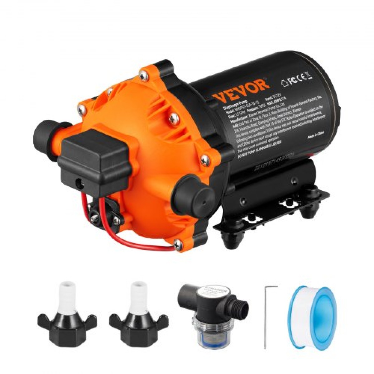 Αντλία με διάφραγμα νερού VEVOR, 12V DC, ροή 5,5 GPM, Ονομαστική πίεση 70 PSI (ρυθμιζόμενη 40-100 PSI), Αντλία ψεκασμού 1/2" MNPT Self Primering Sprayer with Pressure Switch for RV Camper Marine Boat Lawn, με πιστοποίηση FCC
