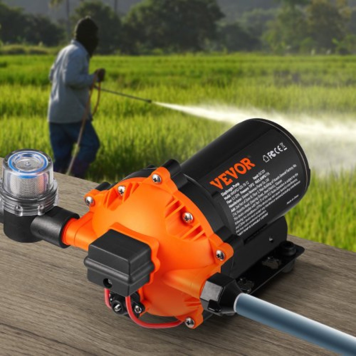 Αντλία με διάφραγμα νερού VEVOR, 12V DC, ροή 5,5 GPM, Ονομαστική πίεση 70 PSI (ρυθμιζόμενη 40-100 PSI), Αντλία ψεκασμού 1/2" MNPT Self Primering Sprayer with Pressure Switch for RV Camper Marine Boat Lawn, με πιστοποίηση FCC