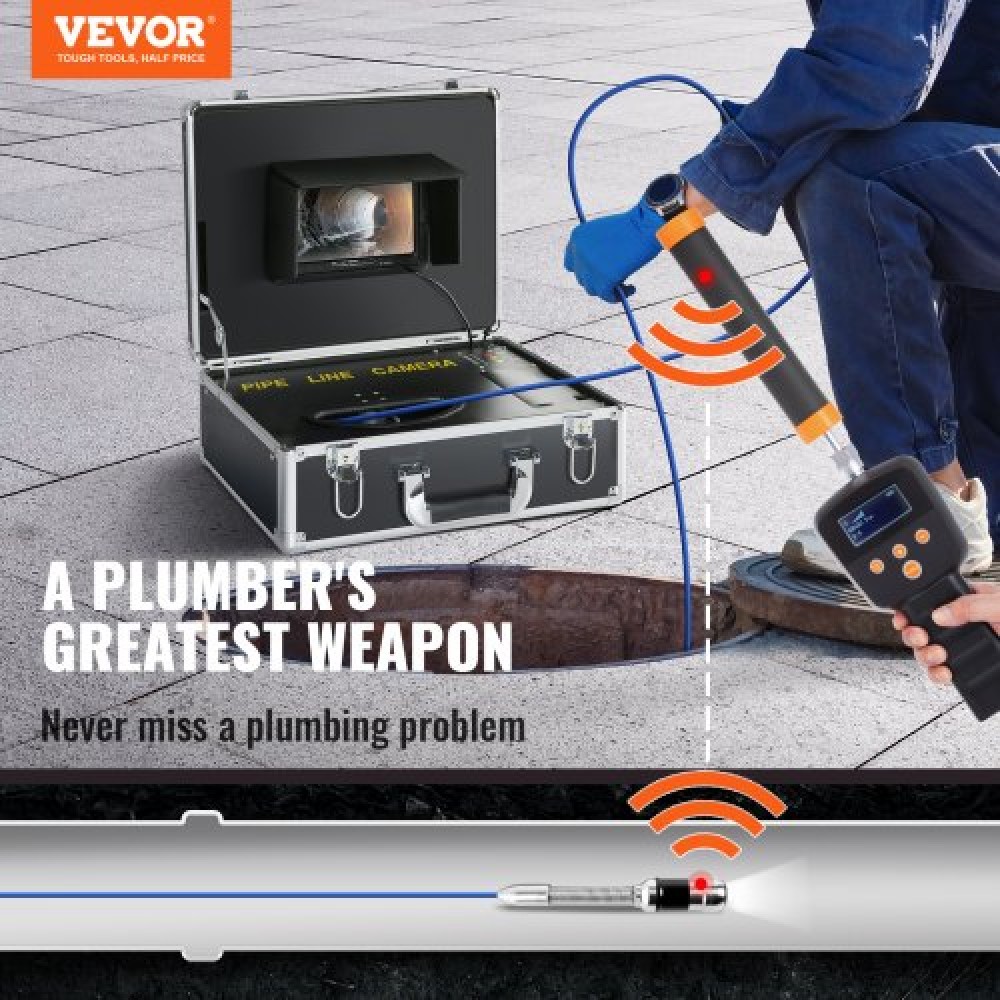 VEVOR Sewer Camera Pipe Inspection Camera 17,8 cm 1000TVL Camera 30,5m w/Locator 512Hz