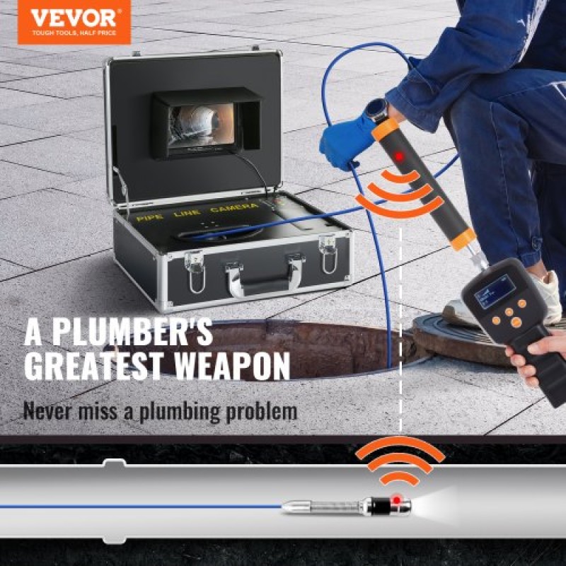 VEVOR Sewer Camera Pipe Inspection Camera 17,8 cm 1000TVL Camera 30,5m w/Locator 512Hz