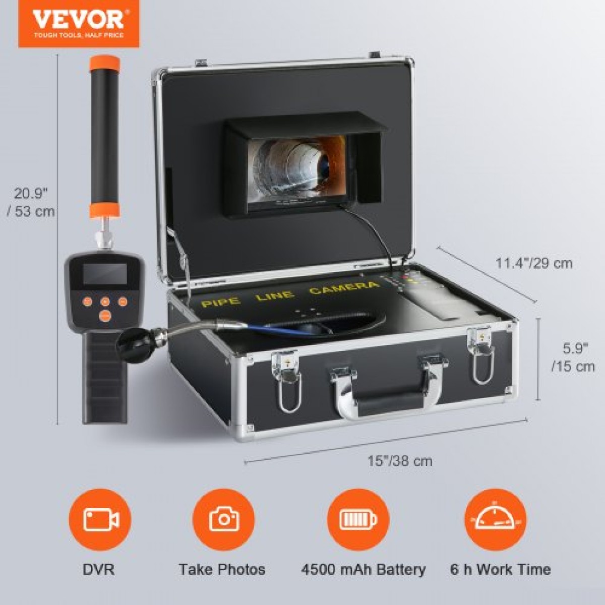 VEVOR Sewer Camera Pipe Inspection Camera 17,8 cm 1000TVL Camera 30,5m w/Locator 512Hz