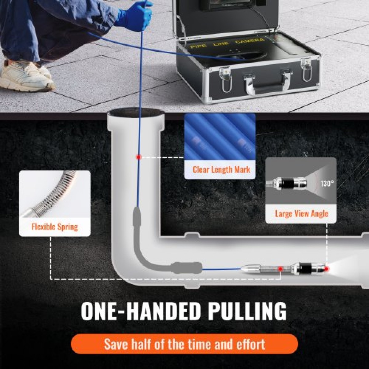 VEVOR Sewer Camera Pipe Inspection Camera 17,8 cm Screen 1000TVL Camera 40m