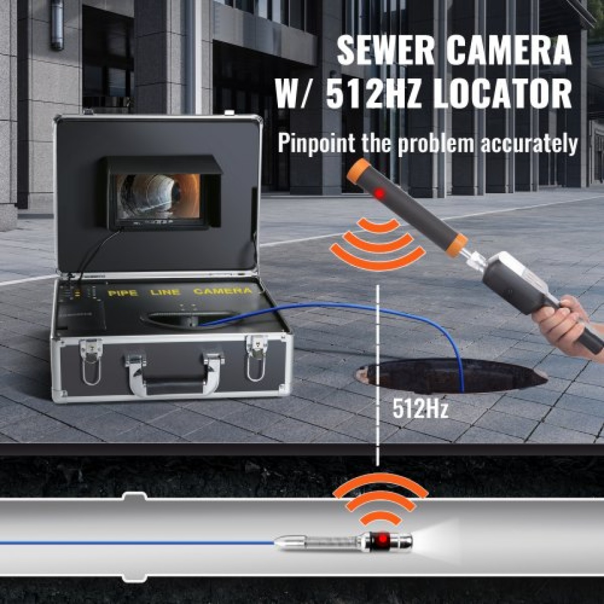 VEVOR Sewer Camera Pipe Inspection Camera 17,8 cm Screen 1000TVL Camera 40m