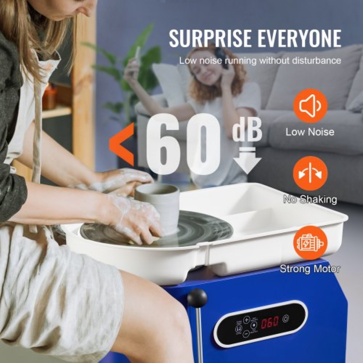 Τροχός κεραμικής VEVOR, 450 W, 11 σε πήλινη μηχανή διαμόρφωσης τροχών, 60-300 σ.α.λ. ρυθμιζόμενη ταχύτητα με χειριστήριο χειρολαβής και πεντάλ, αποσπώμενη λεκάνη ABS, κιτ αξεσουάρ για ενήλικες και αρχάριους χειροτεχνίας DIY, Μπλε