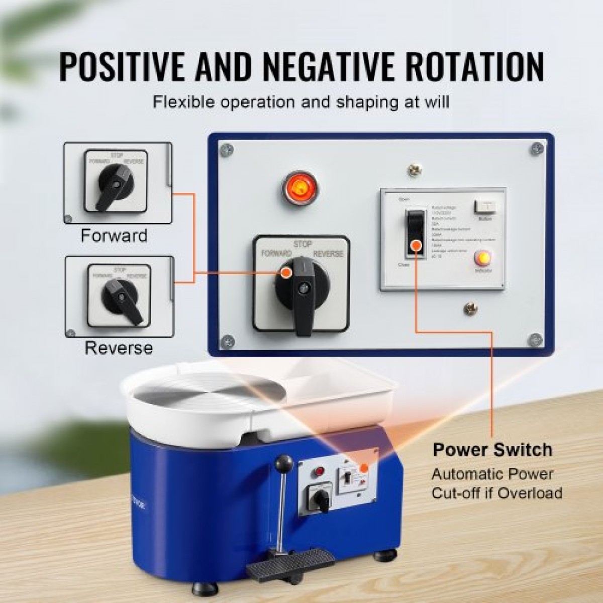 Τροχός κεραμικής VEVOR, 350 W, 11 σε πήλινη μηχανή διαμόρφωσης τροχών, 60-300 σ.α.λ. ρυθμιζόμενη ταχύτητα με χειριστήριο λαβής και πεντάλ, αποσπώμενη λεκάνη ABS, κιτ αξεσουάρ για ενήλικες και αρχάριους χειροτεχνίας DIY, Μπλε