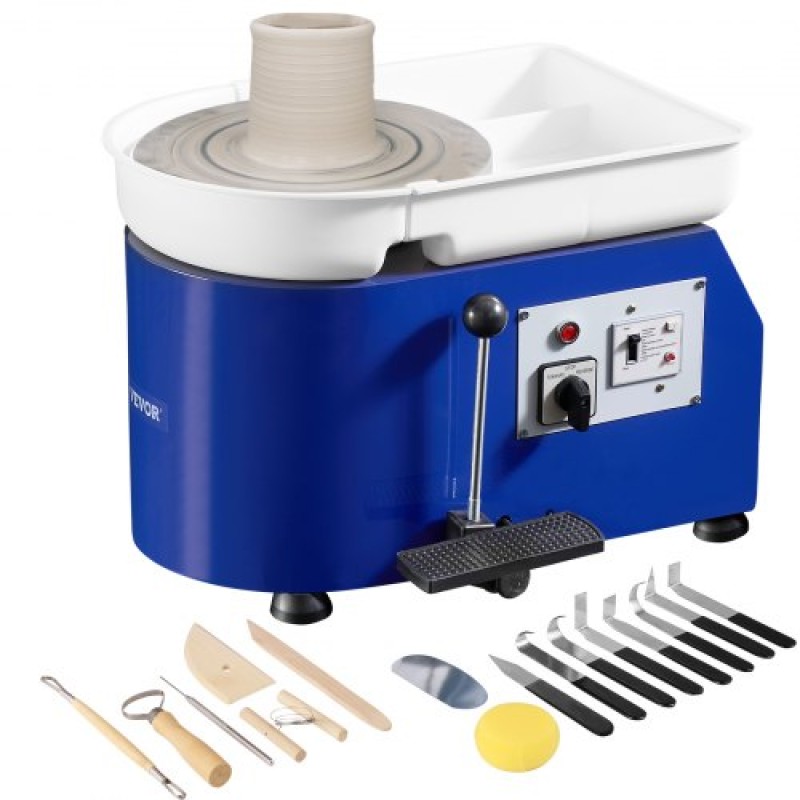 Τροχός κεραμικής VEVOR, 350 W, 11 σε πήλινη μηχανή διαμόρφωσης τροχών, 60-300 σ.α.λ. ρυθμιζόμενη ταχύτητα με χειριστήριο λαβής και πεντάλ, αποσπώμενη λεκάνη ABS, κιτ αξεσουάρ για ενήλικες και αρχάριους χειροτεχνίας DIY, Μπλε