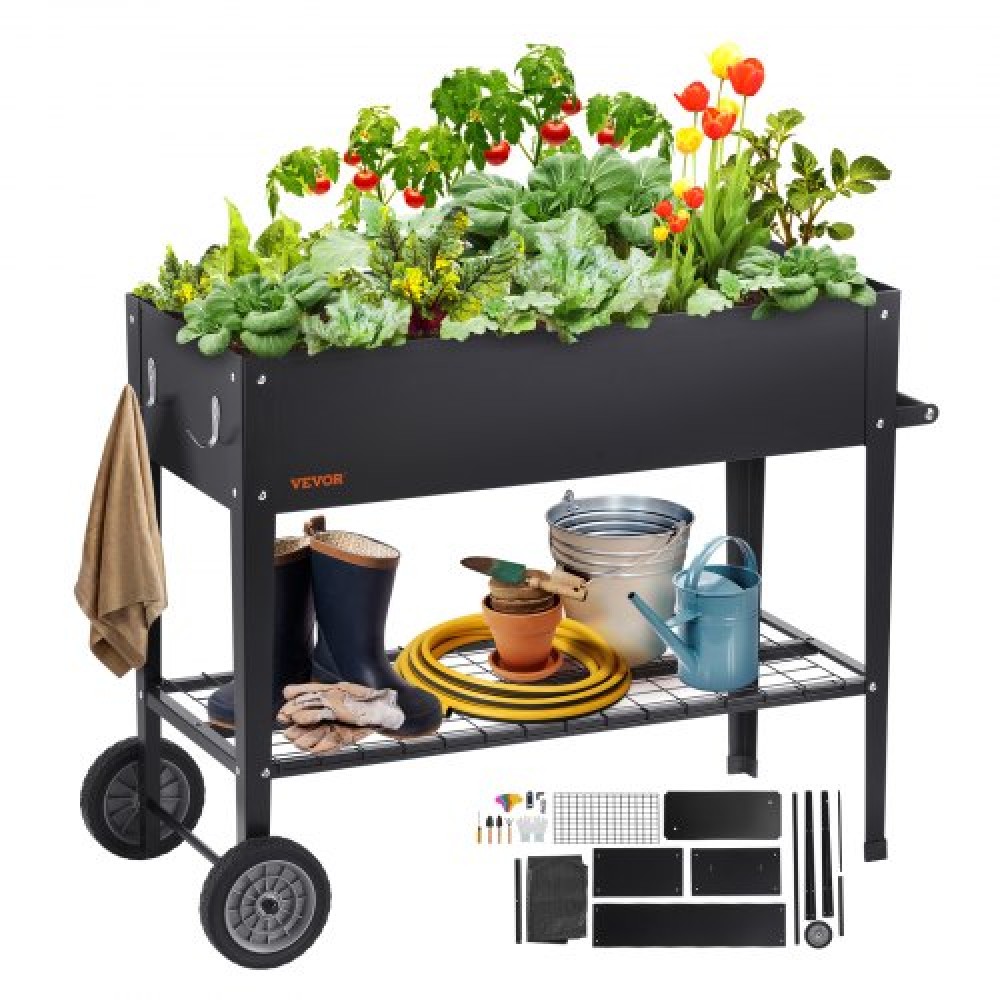 VEVOR Raised Garden Bed, 42,5 x 19,5 x 31,5 ιντσών Γαλβανισμένο μεταλλικό κουτί φυτευτήρων, υπερυψωμένα κουτιά φυτεύματος εξωτερικού χώρου με πόδια, για καλλιέργεια λουλουδιών/λαχανικών/βοτάνων στην πίσω αυλή/κήπο/αυλή/μπαλκόνι, μαύρο
