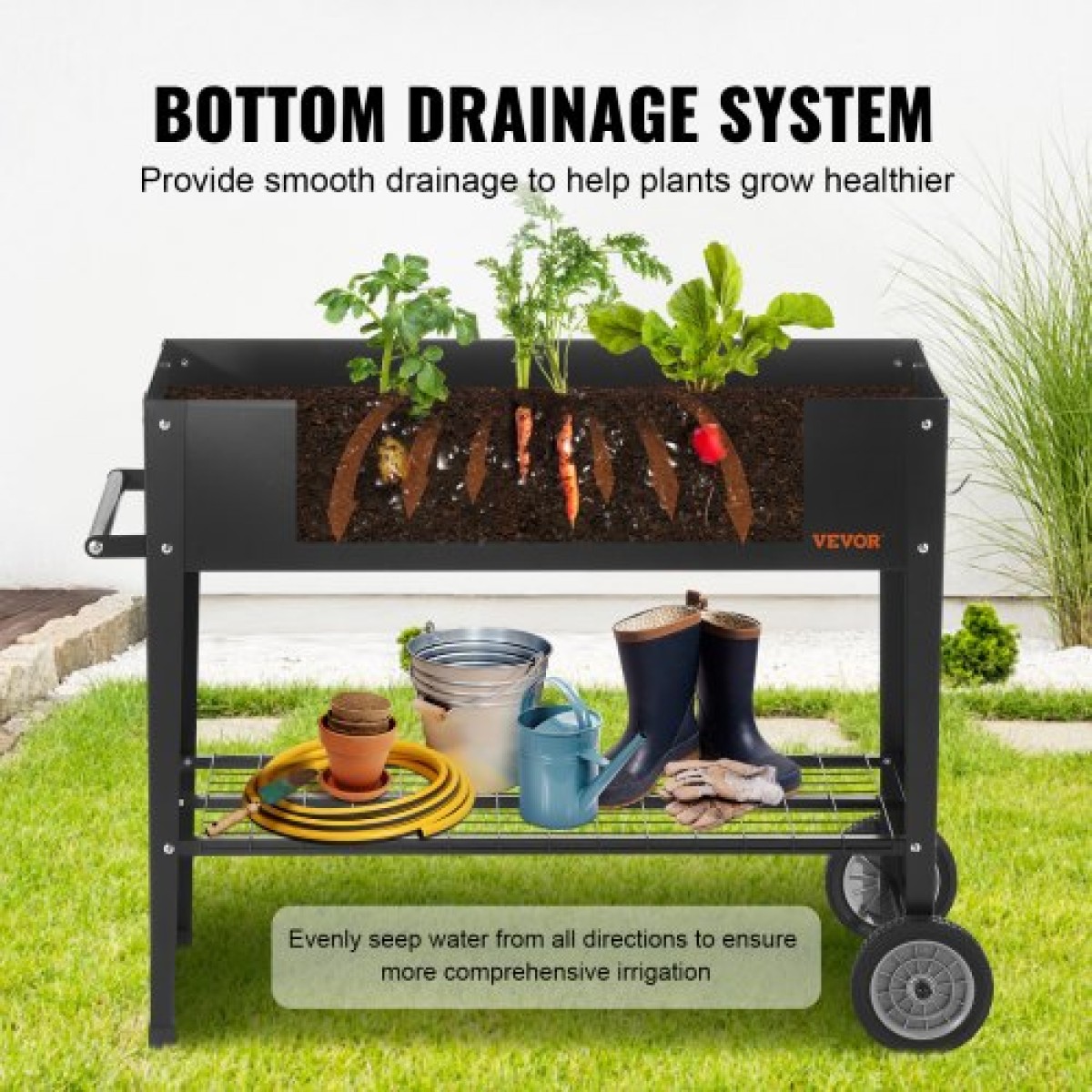 VEVOR Raised Garden Bed, 42,5 x 19,5 x 31,5 ιντσών Γαλβανισμένο μεταλλικό κουτί φυτευτήρων, υπερυψωμένα κουτιά φυτεύματος εξωτερικού χώρου με πόδια, για καλλιέργεια λουλουδιών/λαχανικών/βοτάνων στην πίσω αυλή/κήπο/αυλή/μπαλκόνι, μαύρο