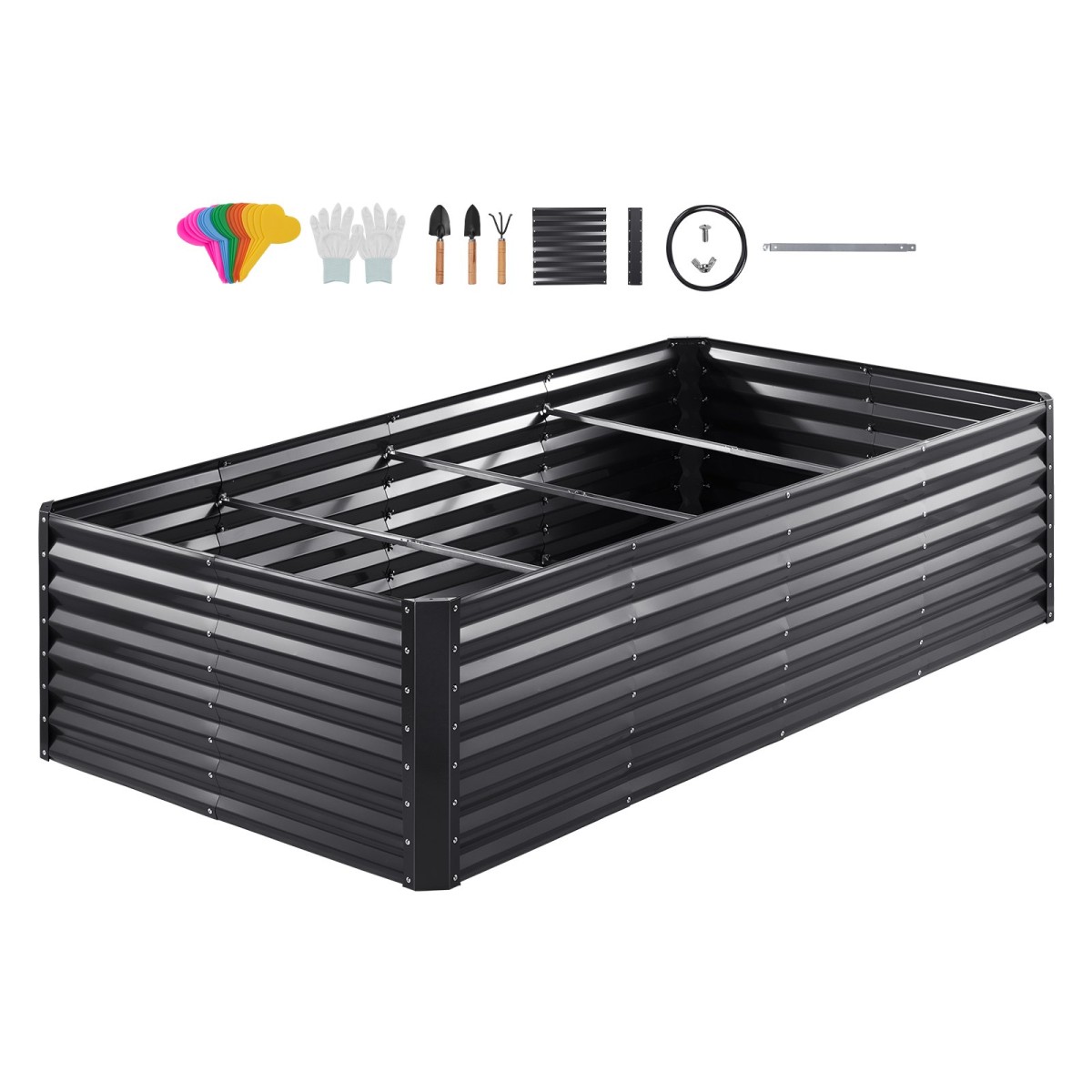 VEVOR Μεταλλικό υπερυψωμένο κρεβάτι κήπου, 2,4 x 1,2 x 0,6 m Γαλβανισμένο κουτί κήπου εξωτερικού χώρου, σχέδιο ανοιχτού πυθμένα, μεγάλο υπερυψωμένο κρεβάτι για καλλιέργεια λαχανικών, λουλουδιών, βοτάνων και παχύφυτων, σκούρο γκρι