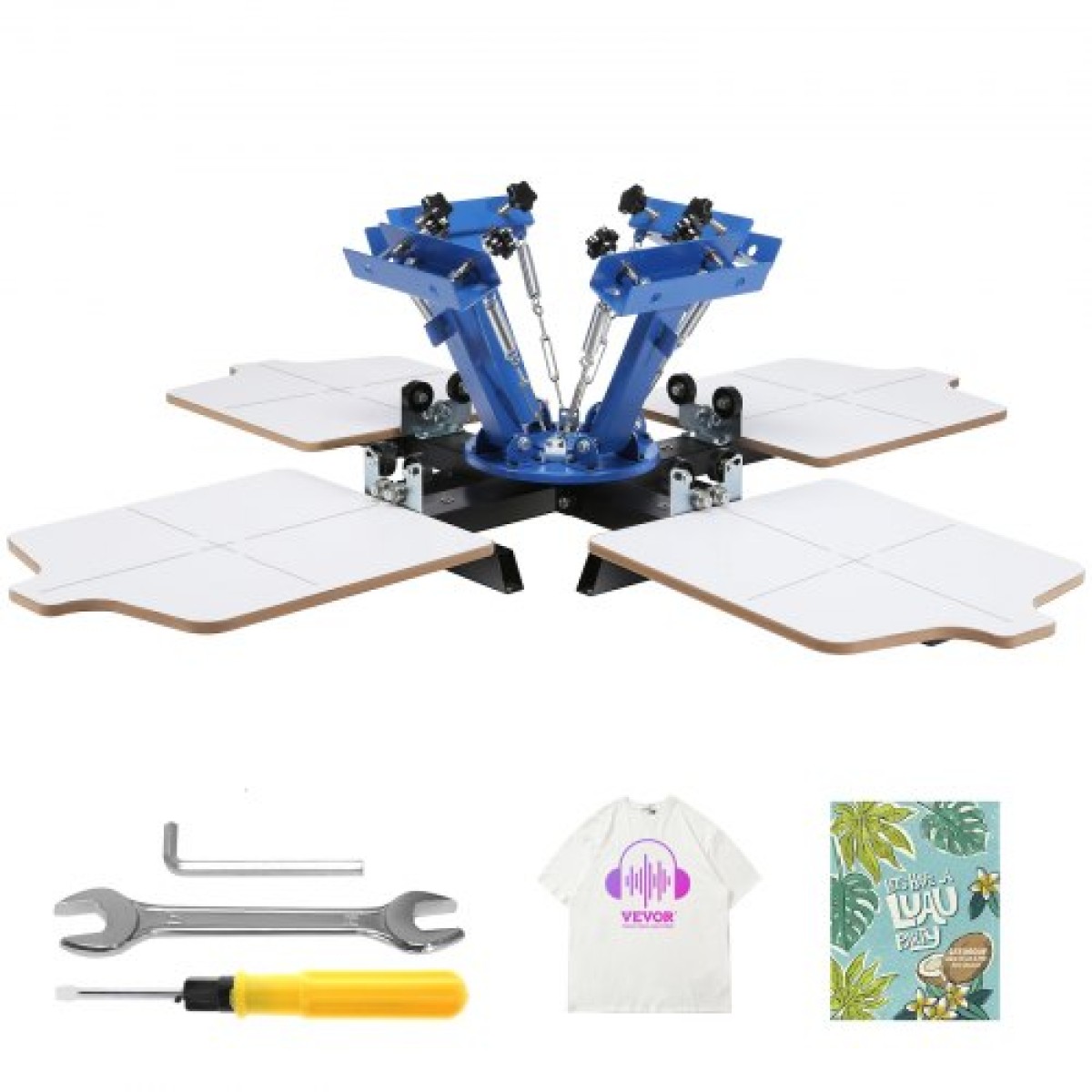 Screen Printing Machine VEVOR, 4 Color 4 Station 360° Rotable Silk Printing Press, 21,2x17,7in / 54x45cm Screen Printing Press, Παλέτα τοποθέτησης διπλής στρώσης για T-shirt Printing DIY
