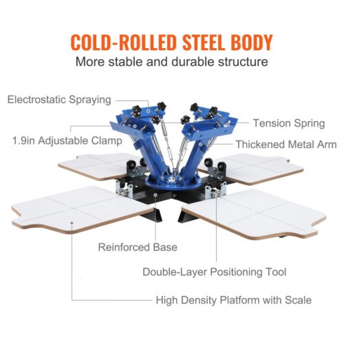 Screen Printing Machine VEVOR, 4 Color 4 Station 360° Rotable Silk Printing Press, 21,2x17,7in / 54x45cm Screen Printing Press, Παλέτα τοποθέτησης διπλής στρώσης για T-shirt Printing DIY