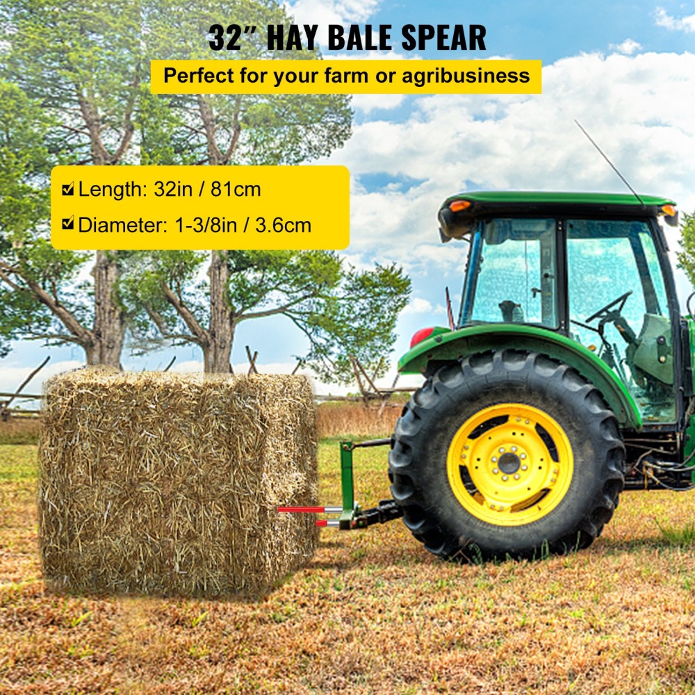 VEVOR Hay Spear 32" Bale Spear 1350 lbs, Bale Spike Γρήγορη προσάρτηση Τετράγωνες λόγχες Hay Bale 1,4" πλάτος, με κόκκινη επίστρωση Πιρούνια δέματος, Bale Hay Spike με εξάγωνο παξιμάδι & μανίκι για κουβάδες Τρακτέρ Φορτωτές