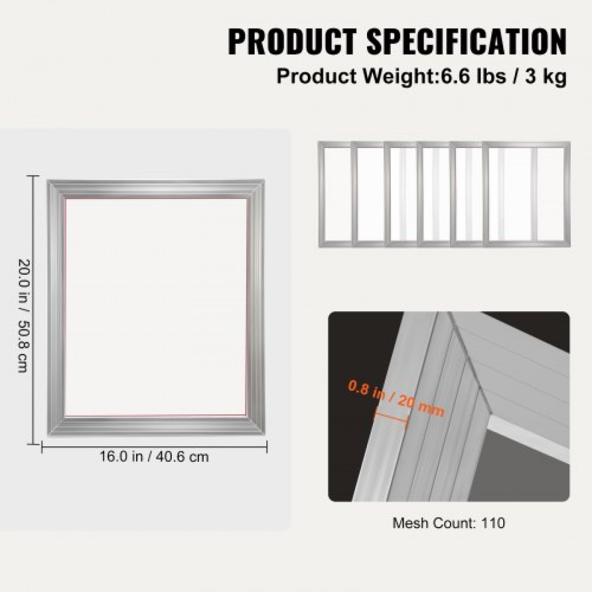 VEVOR Screen Printing Kit Μεταξωτό Πλαίσιο Μεταξοτυπίας 40,6 cm x 50,8 cm 110 Count Mesh 6τμχ