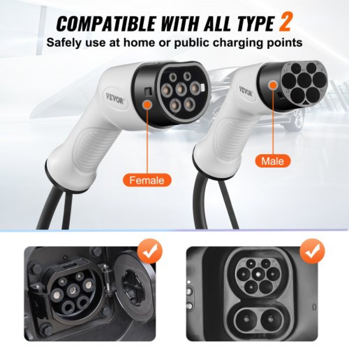 Καλώδιο φόρτισης EV VEVOR Type 2 έως Type 2, 16Amp, 11kW 5 μέτρα Τριφασικό καλώδιο φόρτισης ηλεκτρικού οχήματος, IP66 αδιάβροχο w τσάντα μεταφοράς, για IEC62196 EV & Plug-in Hybrid Electric Vehicle, CE&TUV