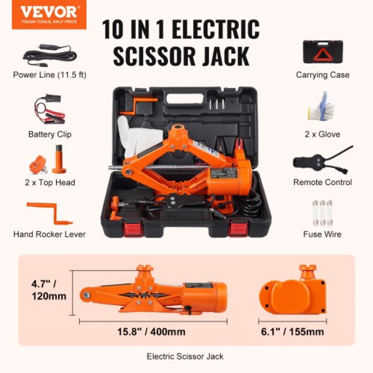 VEVOR Electric Car Jack Floor Jack 3 Ton Electric Scissor Jack Jack Car Repair Tool
