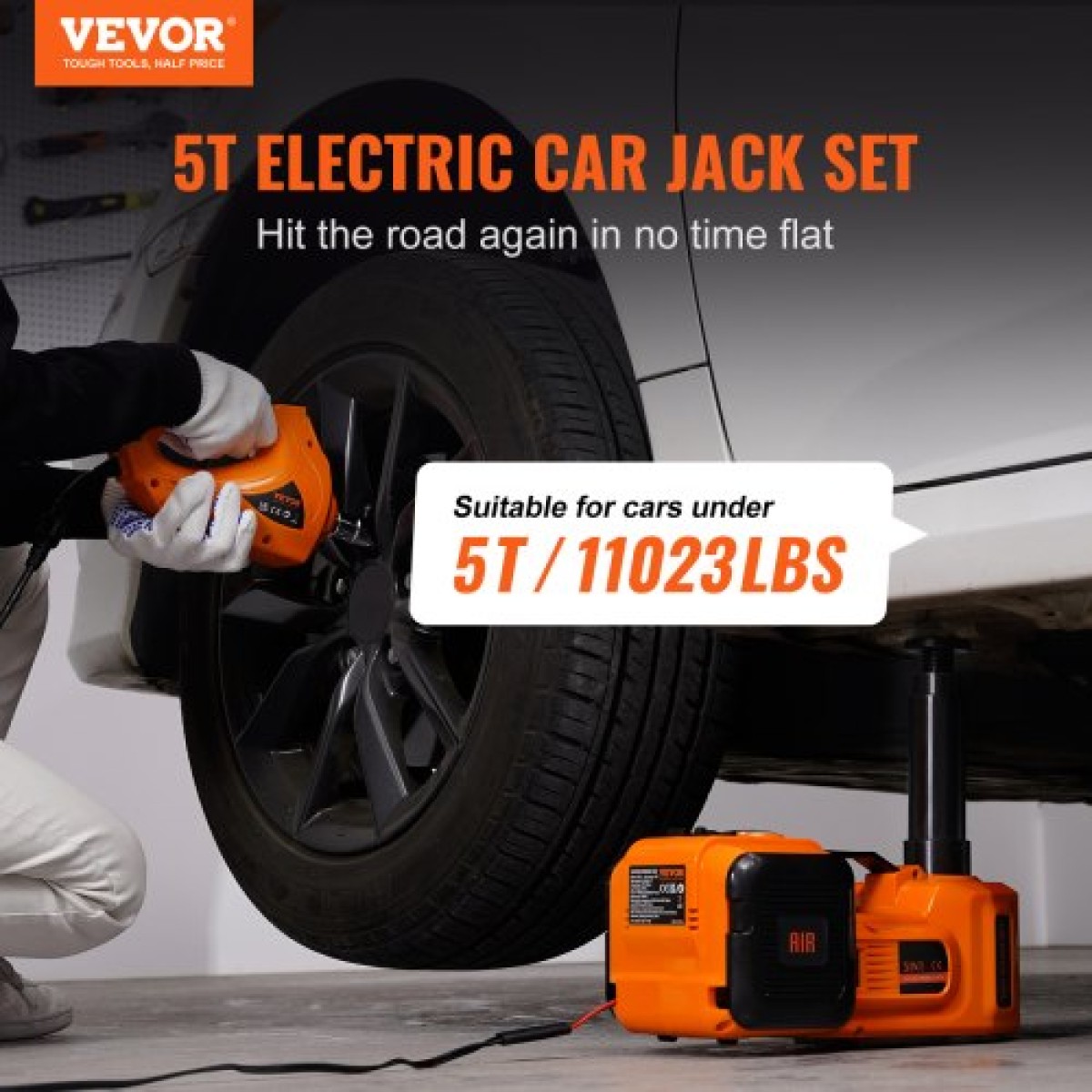 VEVOR Electric Hydraulic Car Floor Jack 5 Ton 12V με αντλία φουσκώματος με κλειδί κρούσης