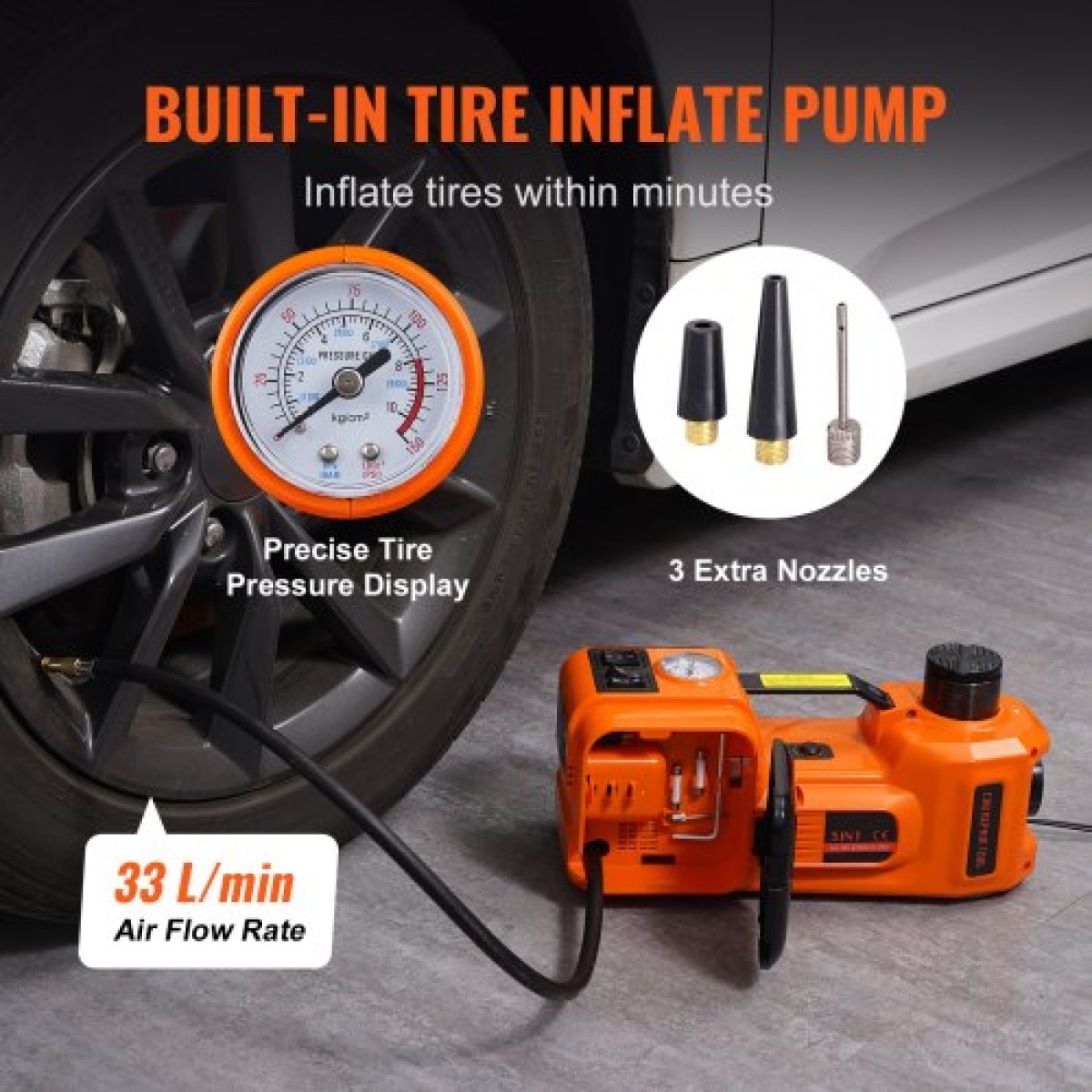 VEVOR Electric Hydraulic Car Floor Jack 5 Ton 12V με αντλία φουσκώματος με κλειδί κρούσης