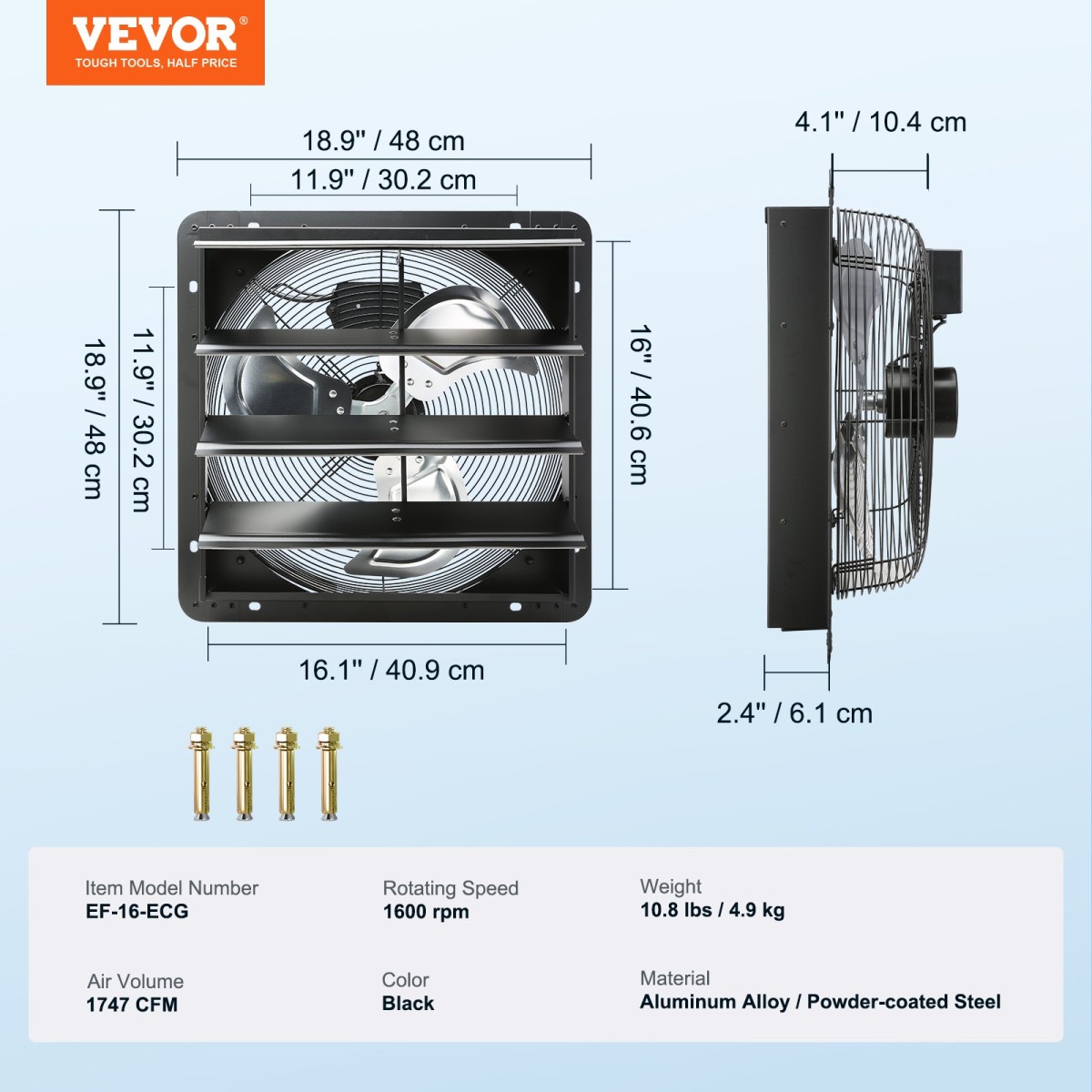 Βεντιλατέρ εξάτμισης κλείστρου VEVOR, 406 mm με ελεγκτή υγρασίας θερμοκρασίας, EC-motor, 1747 CFM, ανεμιστήρας σοφίτας με ρυθμιζόμενη μεταβλητή ταχύτητα, εξαερισμός και ψύξη για θερμοκήπια, γκαράζ, υπόστεγα