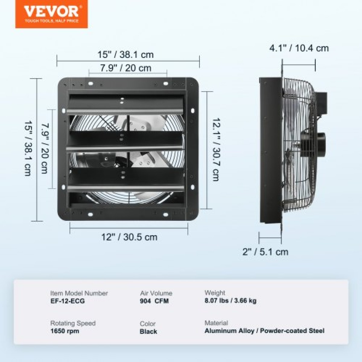 Βεντιλατέρ εξάτμισης κλείστρου VEVOR, 305 mm με ελεγκτή υγρασίας θερμοκρασίας, κινητήρας EC, 904 CFM, ανεμιστήρας σοφίτας με ρυθμιζόμενη μεταβλητή ταχύτητα, εξαερισμός και ψύξη για θερμοκήπια, γκαράζ, υπόστεγα