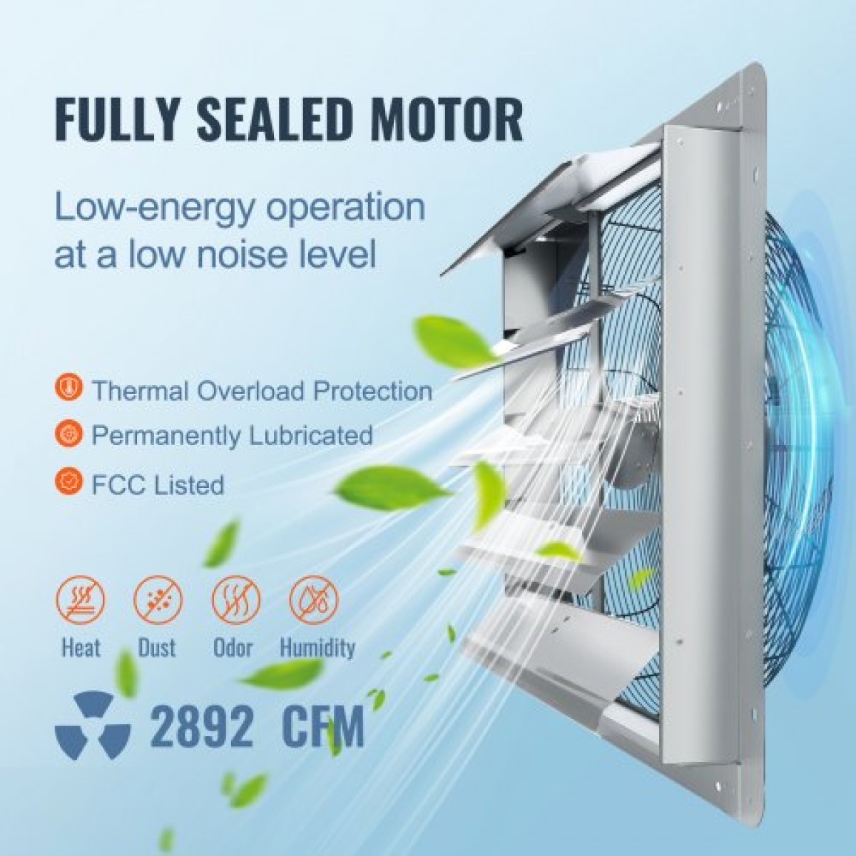 VEVOR ανεμιστήρας εξάτμισης κλείστρου, 610 mm υψηλής ταχύτητας 1400 rpm 2892 CFM, ανεμιστήρας τοίχου αλουμινίου με μοτέρ AC, εξαερισμός και ψύξη για θερμοκήπια, γκαράζ, υπόστεγα, καταστήματα