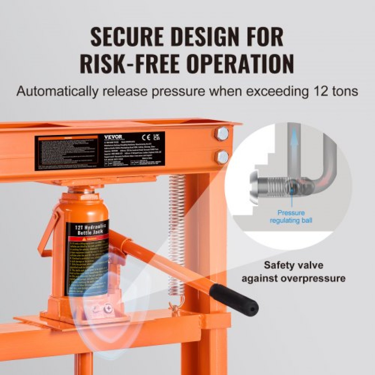 VEVOR Hydraulic, δάπεδο πλαισίου 12 τόνων, πλάκες σφράγισης, ρυθμιζόμενο ύψος τραπεζιού εργασίας για κάμψη ή ίσιωμα μετάλλου, γκαράζ ή οικιακή πρέσα καταστημάτων, πορτοκαλί