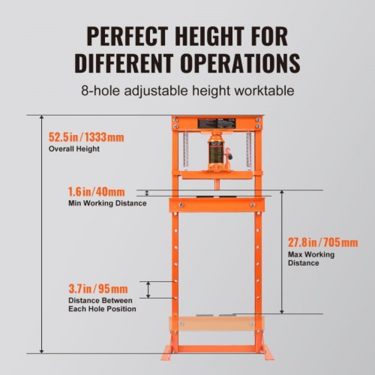 VEVOR Hydraulic, δάπεδο πλαισίου 12 τόνων, πλάκες σφράγισης, ρυθμιζόμενο ύψος τραπεζιού εργασίας για κάμψη ή ίσιωμα μετάλλου, γκαράζ ή οικιακή πρέσα καταστημάτων, πορτοκαλί