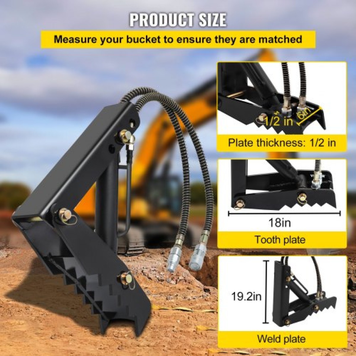 VEVOR Hydraulic Backhoe Thumb, 45,72 cm Πάχος 12,70 mm Αντίχειρας εκσκαφέα βαρέως τύπου, εξαρτήματα συγκόλλησης από μαύρο χάλυβα στον αντίχειρα με υδραυλικό κύλινδρο, μηχανικός υδραυλικός αντίχειρας για εκσκαφέας/εκσκαφέας
