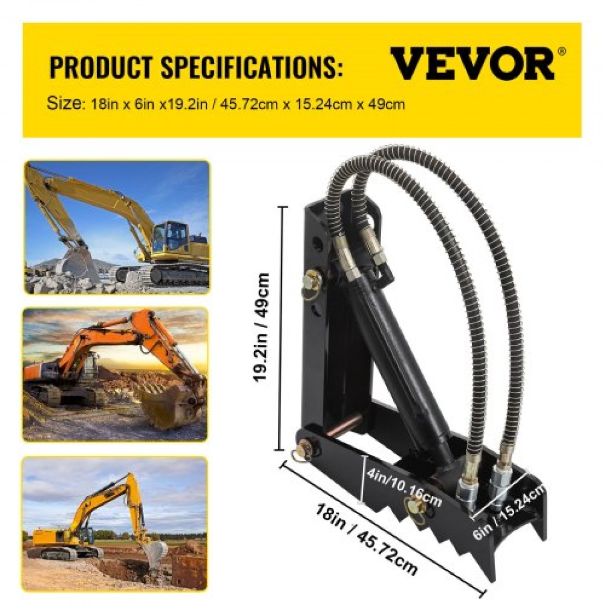 VEVOR Hydraulic Backhoe Thumb, 45,72 cm Πάχος 12,70 mm Αντίχειρας εκσκαφέα βαρέως τύπου, εξαρτήματα συγκόλλησης από μαύρο χάλυβα στον αντίχειρα με υδραυλικό κύλινδρο, μηχανικός υδραυλικός αντίχειρας για εκσκαφέας/εκσκαφέας