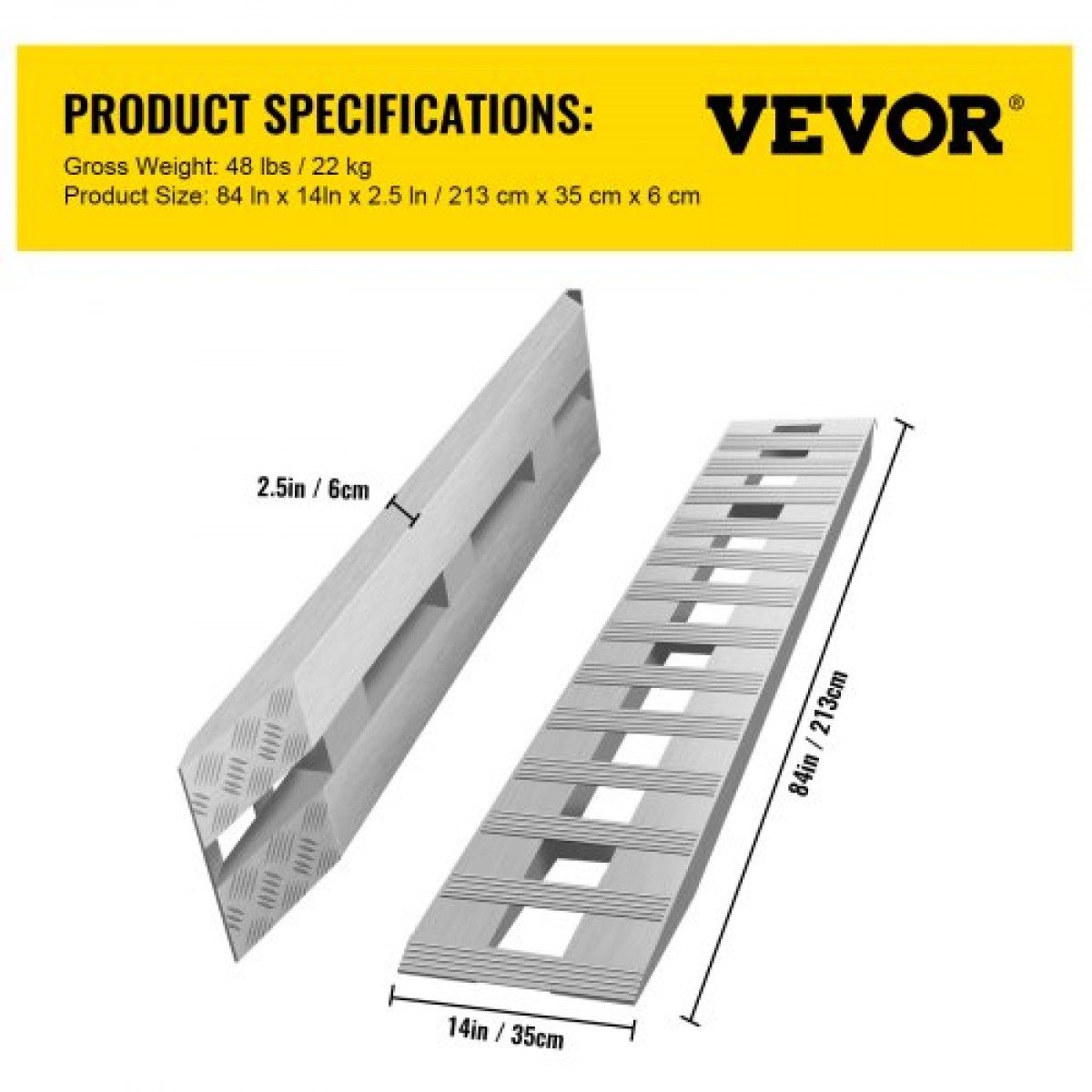 VEVOR 213,4 cm x 35,6 cm Ράμπες φόρτωσης αλουμινίου 2721,6 kg Ρυμουλκούμενο αυτοκινήτου Truck Hook End Pair 1 Pair