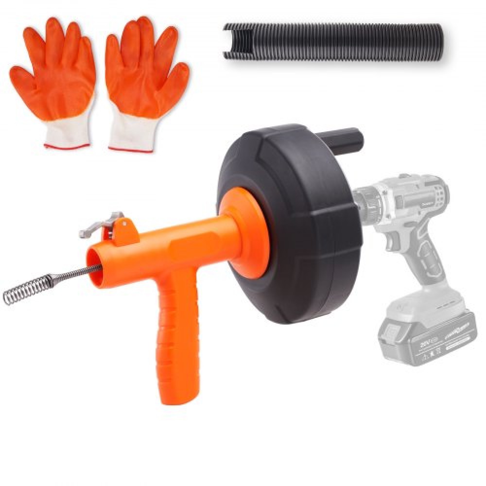 VEVOR Auger αποστράγγισης 762 cm, Plumbing Snake Auto Feed, Plumbers Snake with Drill Attachment, Pipe Snake Drain Auger για Νεροχύτη μπάνιου κουζίνας με προστατευτικό σωλήνα και γάντια