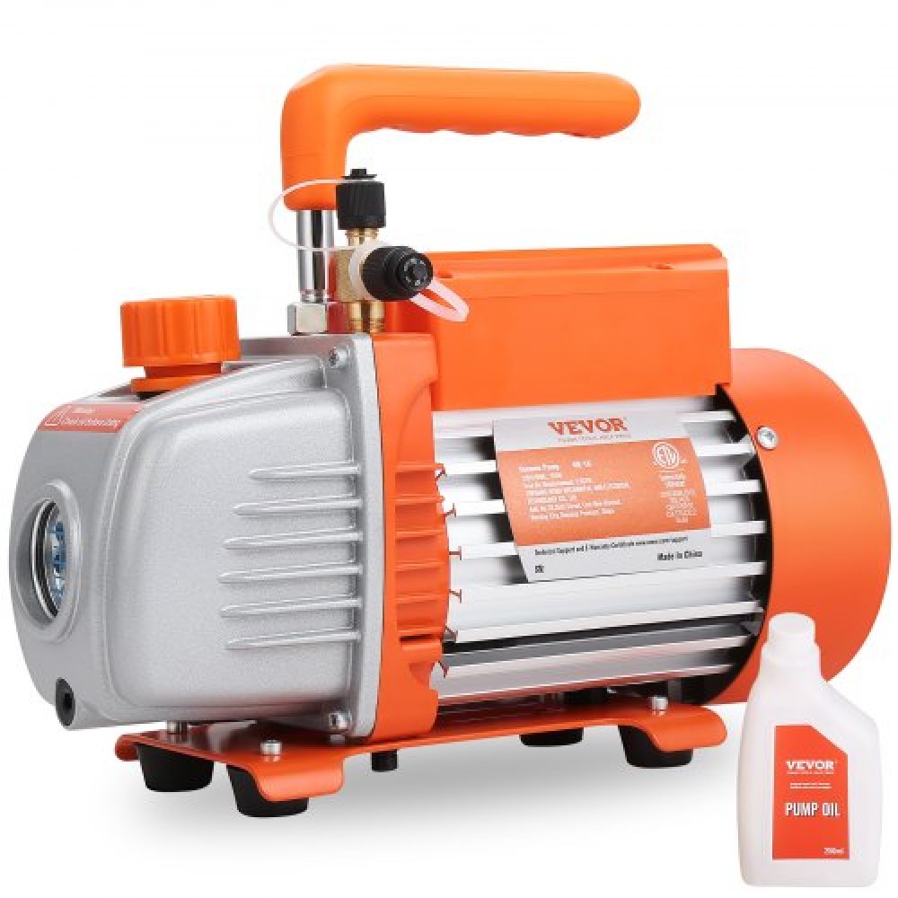 Αντλία κενού VEVOR 1/5 HP Single Stage Pump, 3,5 CFM, 220-240V AC Conditioner Conditioner Vacuum Pump, 0,6 cm SAE Αρσενική είσοδος 1,27 cm ACME, για επισκευή HVAC, Συντήρηση Ψύξης, Απασφάλιση ρητίνης