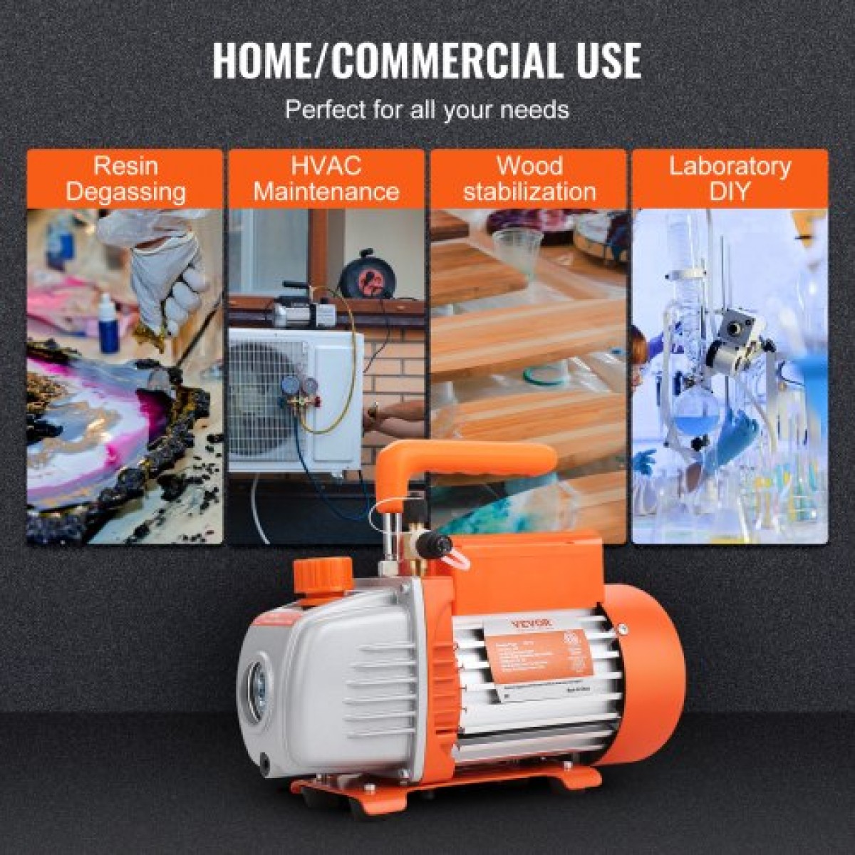 Αντλία κενού VEVOR 1/5 HP Single Stage Pump, 3,5 CFM, 220-240V AC Conditioner Conditioner Vacuum Pump, 0,6 cm SAE Αρσενική είσοδος 1,27 cm ACME, για επισκευή HVAC, Συντήρηση Ψύξης, Απασφάλιση ρητίνης