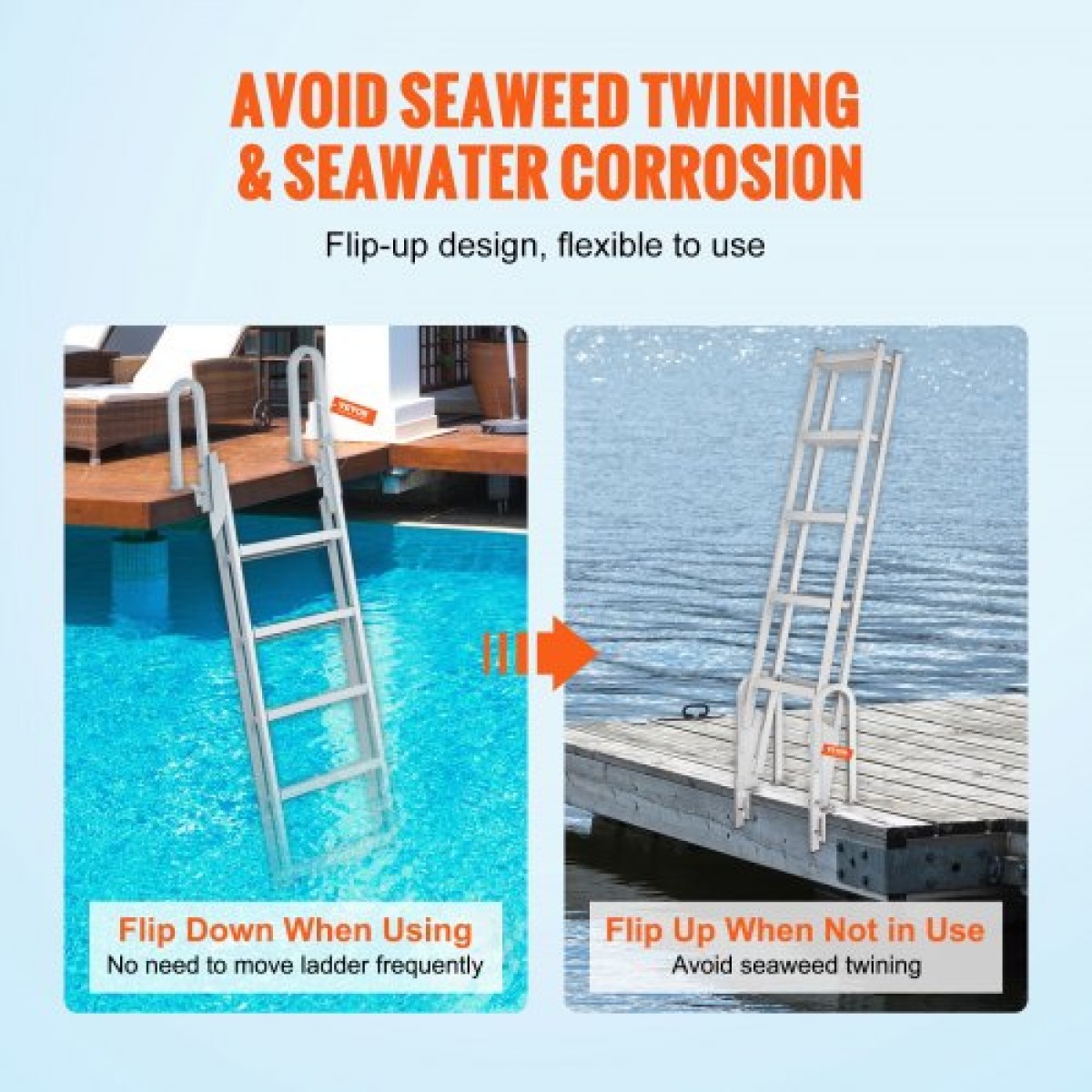 VEVOR Dock Ladder Flip Up 5 σκαλοπάτια, χωρητικότητα φόρτωσης 350 lbs, σκάλα Pontoon σκάφους αλουμινίου με πλατύ σκαλοπάτι 4" & αντιολισθητικό πεντάλ σχεδίασης, Swimm Step Ladder για επιβίβαση σε πλοίο/λίμνη/πισίνα/θαλάσσιο
