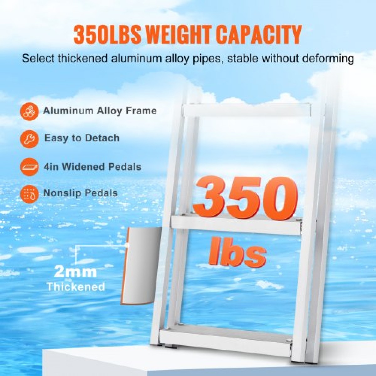 VEVOR Dock Ladder Flip Up 5 σκαλοπάτια, χωρητικότητα φόρτωσης 350 lbs, σκάλα Pontoon σκάφους αλουμινίου με πλατύ σκαλοπάτι 4" & αντιολισθητικό πεντάλ σχεδίασης, Swimm Step Ladder για επιβίβαση σε πλοίο/λίμνη/πισίνα/θαλάσσιο