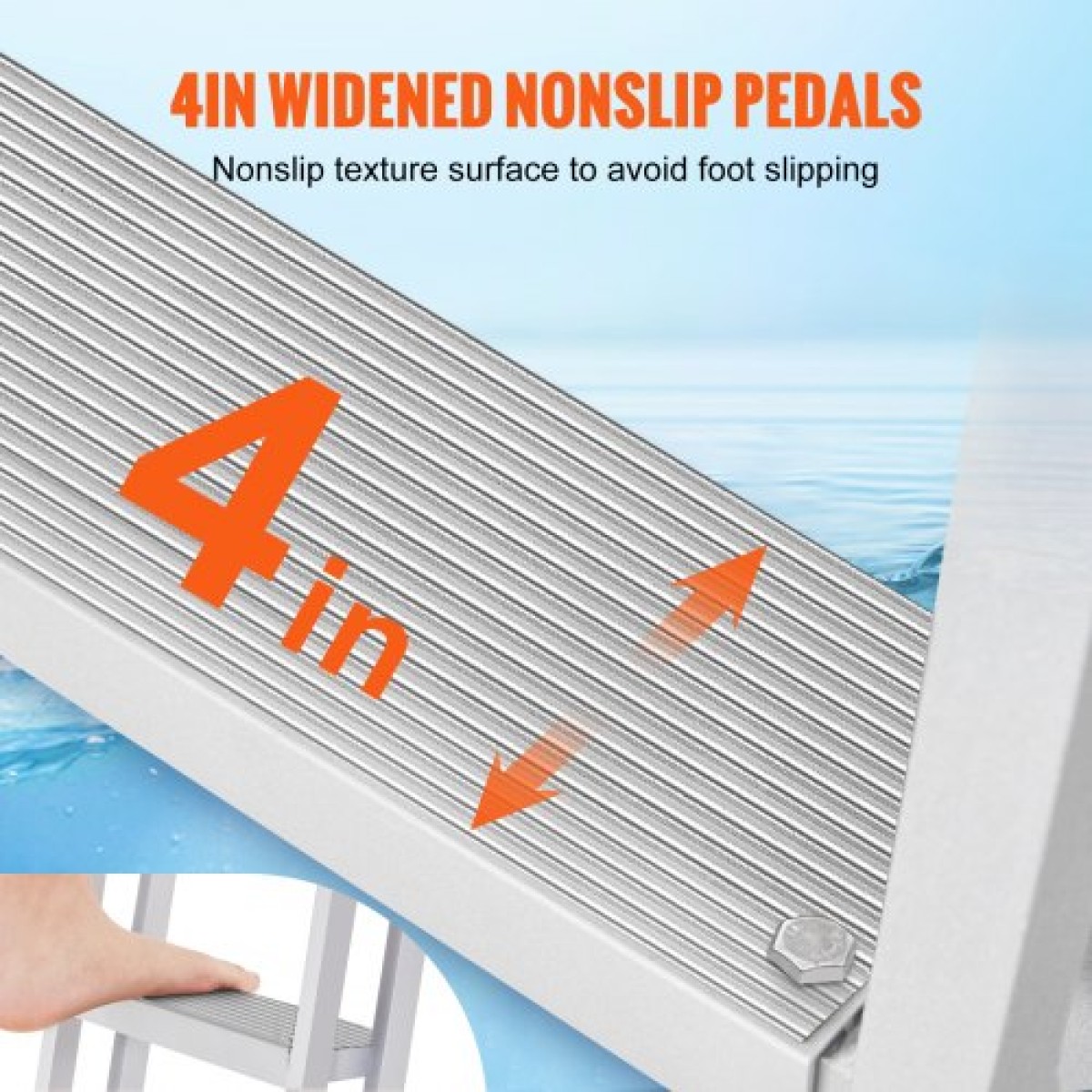 VEVOR Dock Ladder Flip Up 5 σκαλοπάτια, χωρητικότητα φόρτωσης 350 lbs, σκάλα Pontoon σκάφους αλουμινίου με πλατύ σκαλοπάτι 4" & αντιολισθητικό πεντάλ σχεδίασης, Swimm Step Ladder για επιβίβαση σε πλοίο/λίμνη/πισίνα/θαλάσσιο