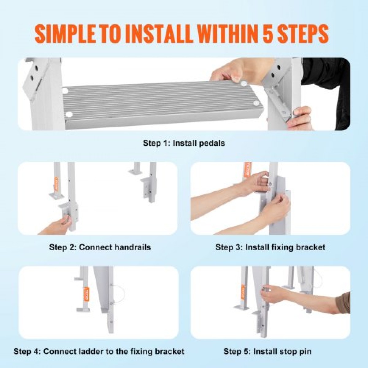 VEVOR Dock Ladder Flip Up 5 σκαλοπάτια, χωρητικότητα φόρτωσης 350 lbs, σκάλα Pontoon σκάφους αλουμινίου με πλατύ σκαλοπάτι 4" & αντιολισθητικό πεντάλ σχεδίασης, Swimm Step Ladder για επιβίβαση σε πλοίο/λίμνη/πισίνα/θαλάσσιο