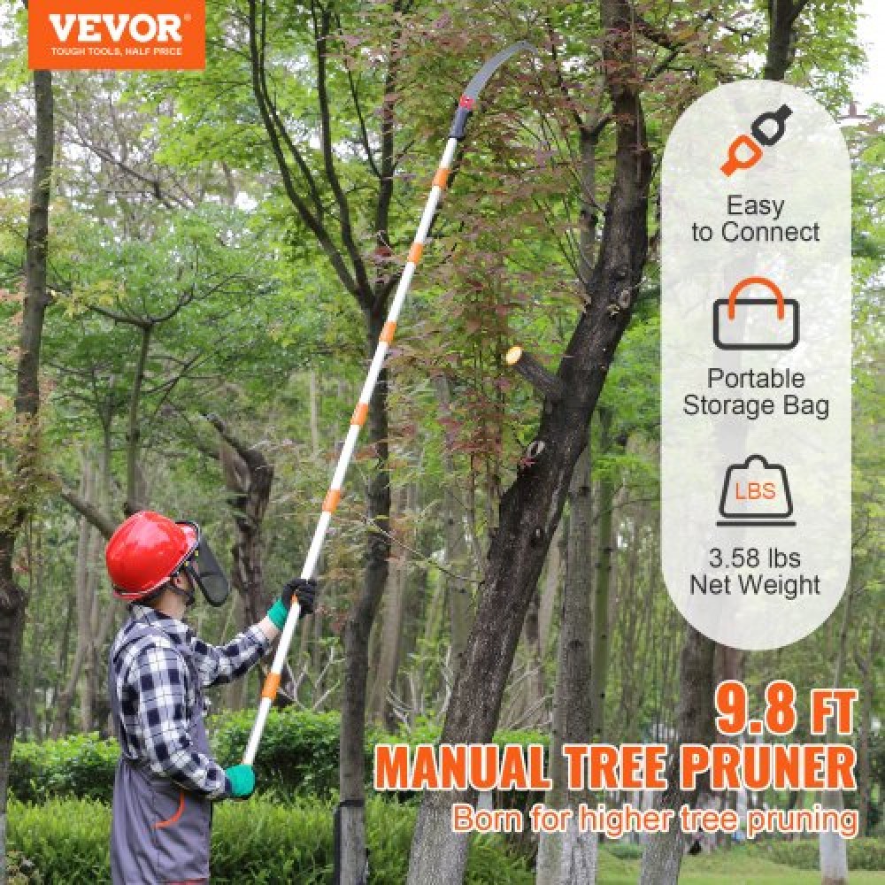 VEVOR Χειροκίνητο πριόνι κοντάρι, 4,6-9,8 ft επεκτάσιμο κλαδευτήρι δέντρων, κοφτερή ατσάλινη λεπίδα για κούρεμα ψηλών κλαδιών, χειροκίνητο κουρευτικό κλαδιών με ελαφριά λαβή από κράμα αλουμινίου, για κλάδεμα φοίνικες και θάμνους