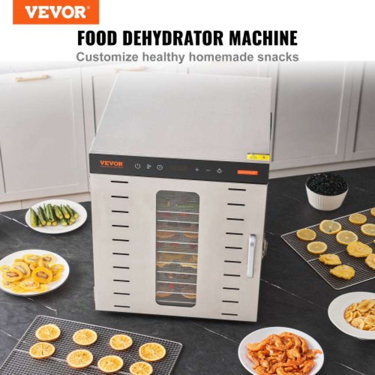 VEVOR 10 Trays Μηχανή αφυδάτωσης τροφίμων από ανοξείδωτο ατσάλι 1000W Jerky Fruit Drying