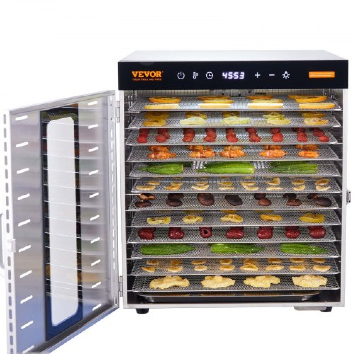 VEVOR 10 Trays Μηχανή αφυδάτωσης τροφίμων από ανοξείδωτο ατσάλι 1000W Jerky Fruit Drying