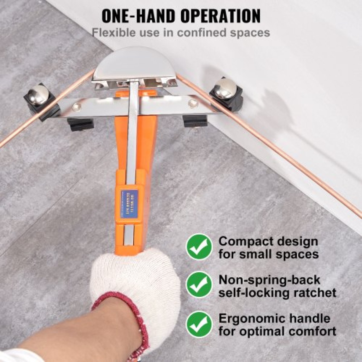 VEVOR Pipe Tube Bender, 6,4mm-22,2mm Ratcheting Tubing Bender, 90° Forward/Reverse Pipes Bending Tools with 7 Dies for HVAC Air Conditioning Refrigerator