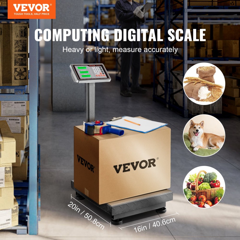 Ζυγαριά ψηφιακής πλατφόρμας VEVOR Computing, φορτίο 300 kg, υψηλή ακρίβεια 50 g, Ηλεκτρονική ζυγαριά δαπέδου με LB/KG, Tare, Υπολογιστής τιμής, Τροφοδοτικό AC/DC, Κατάλληλο για αποσκευές, Αποστολή, Πακέτα, Ταχυδρομικά τέλη